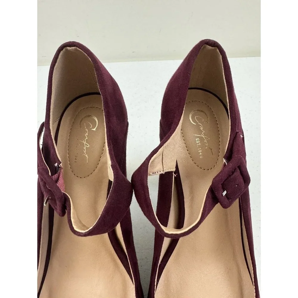 Comfort Est 1946 Burgundy Block Open Toe High Heels Size 8 M